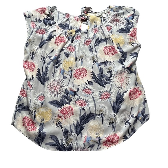 LC Lauren Conrad Tops - LC Lauren Conrad Large Floral Tie-Neck Cap Sleeve Top - White, Pink & Navy